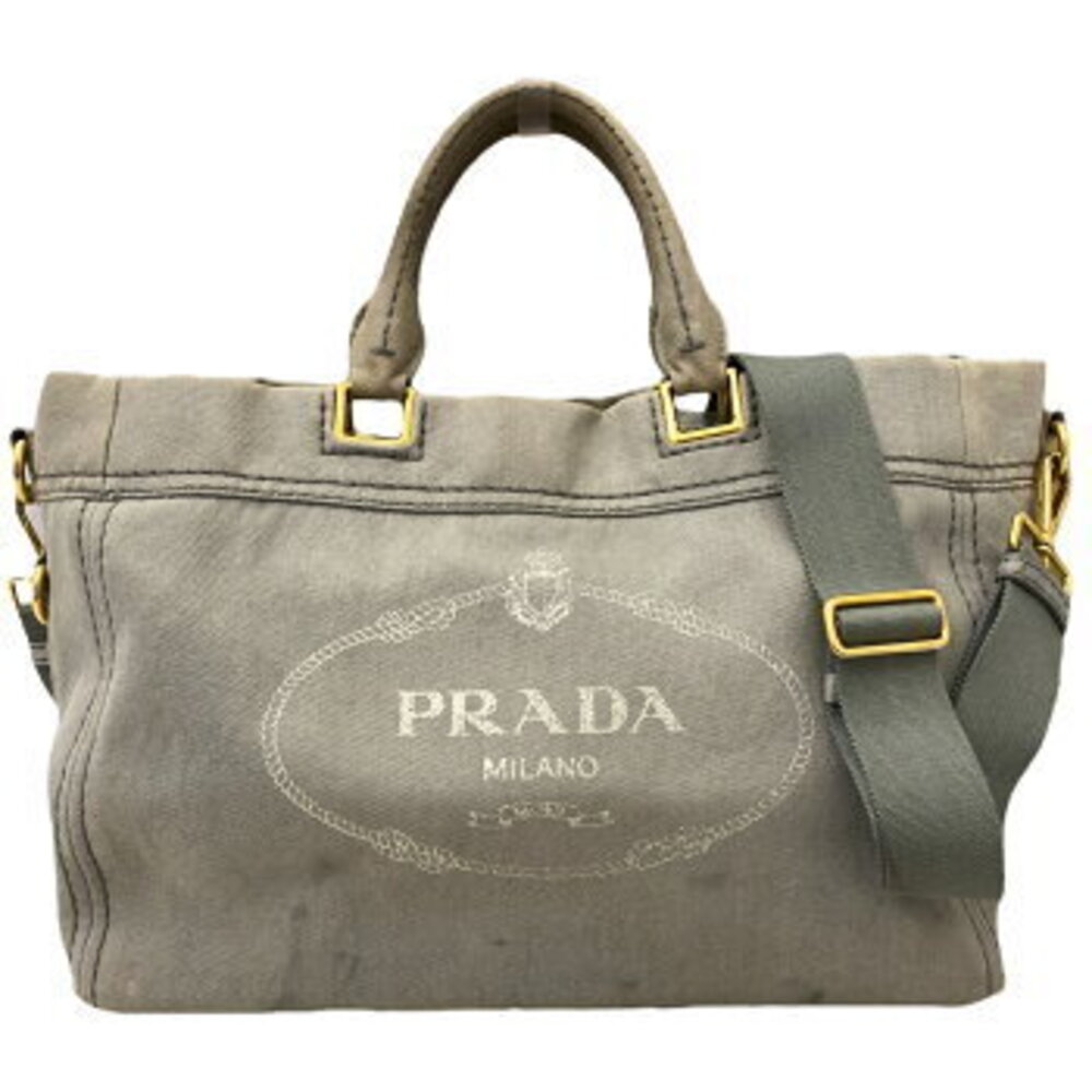 PRADA Canapa Tote Bag Shoulder Handbag Gray Denim
